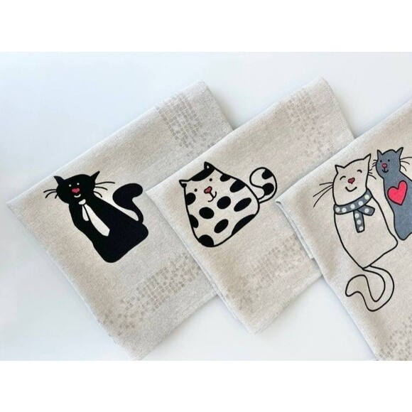 Best Kitchen Towels - Lovely Cats (23" x 18" each) Linen / Cotton Mix - Picture 2 of 10